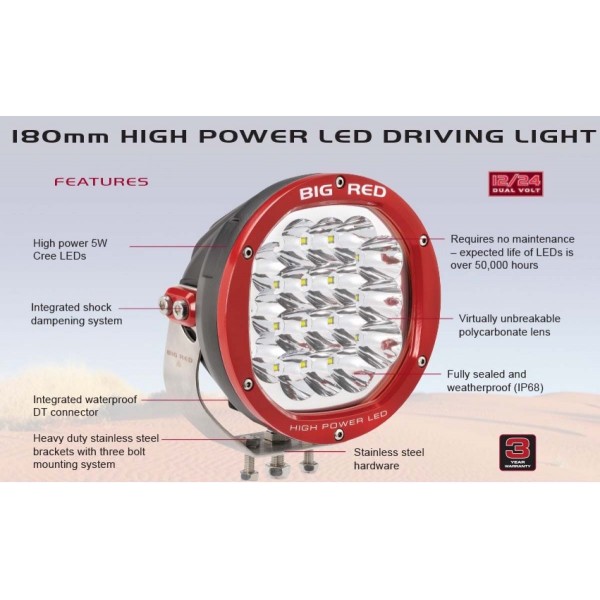 Big Red 180mm LED HI POWER Driving Light